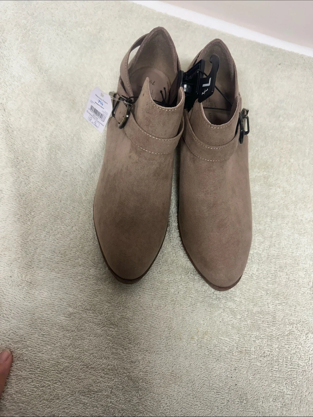 Time and Tru Taupe Suede like Ankle Booties with Side Buckle